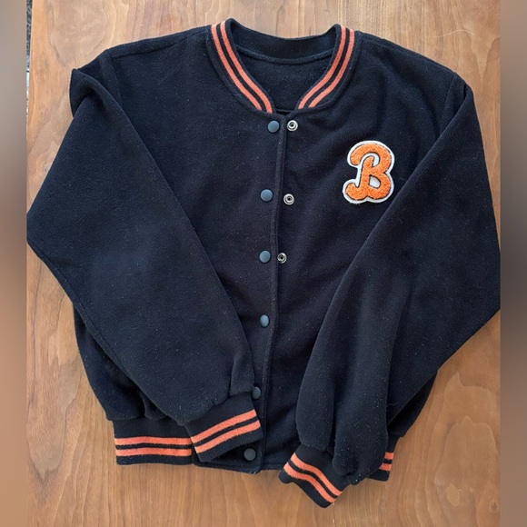 Vintage Varsity Jacket Black and Orange B - Fleece. P2P 20” - Picture 1 of 7